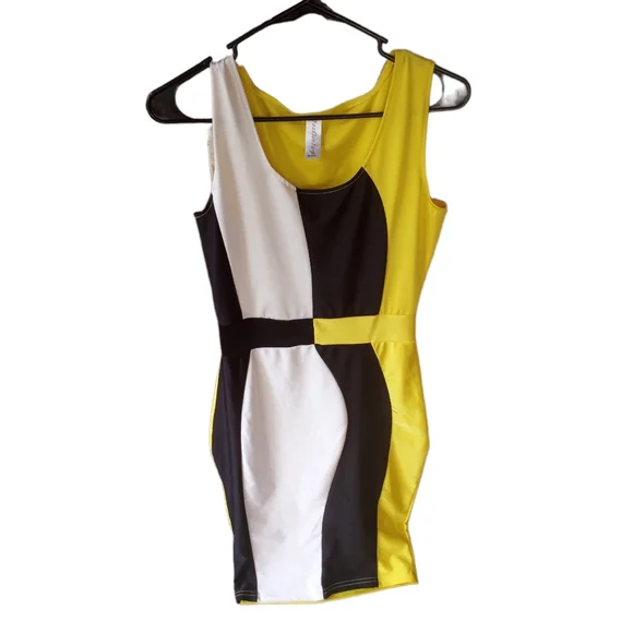 Fashion step | Dresses | Fashion Step Yellow Black White Bodycon Dress |  Poshmark